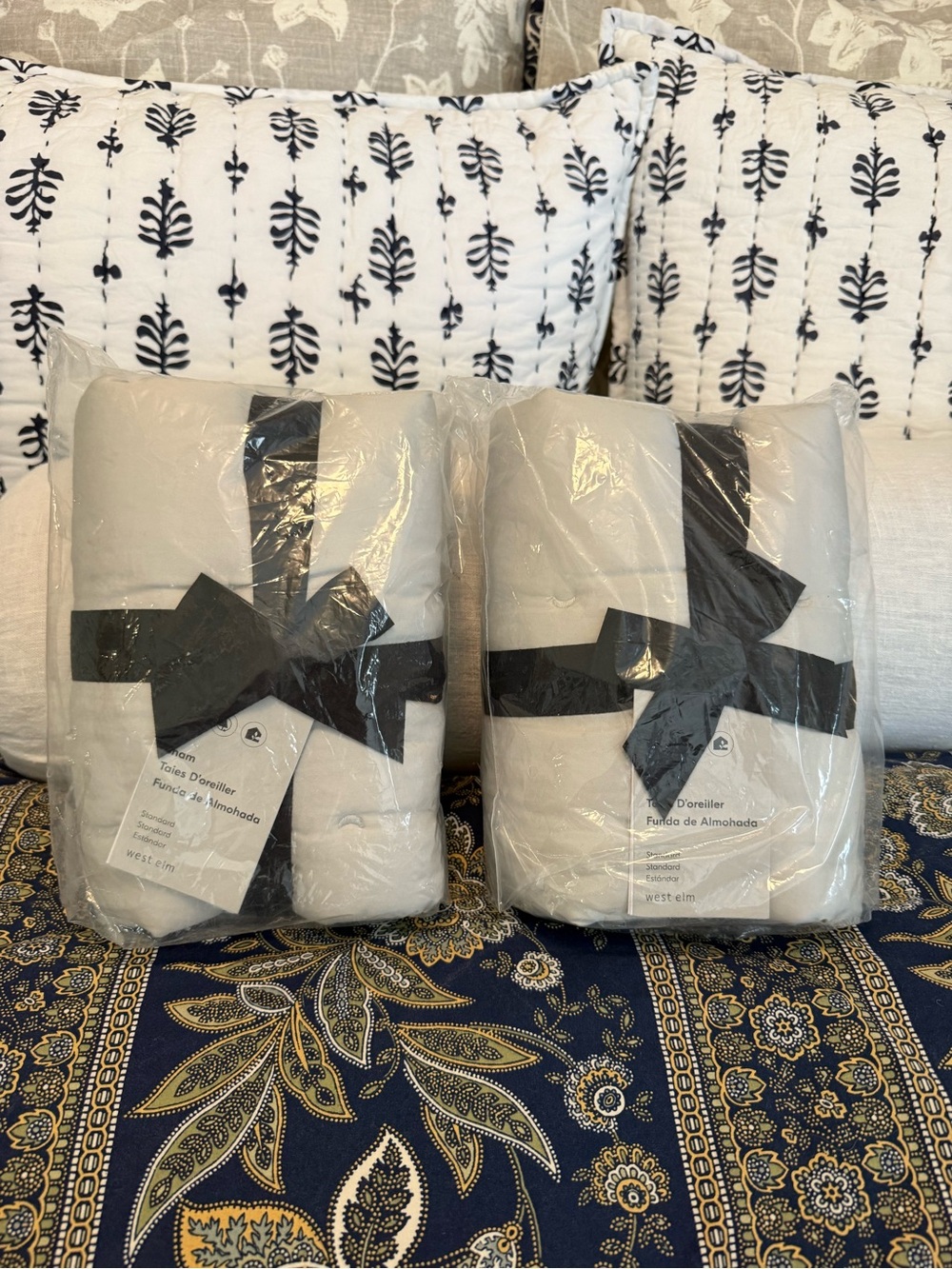 West Elm grey Quilted Pillow Shams standard set 2